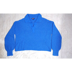Freshman 1996 Blue Cropped Knit Sweater Shawl Collar